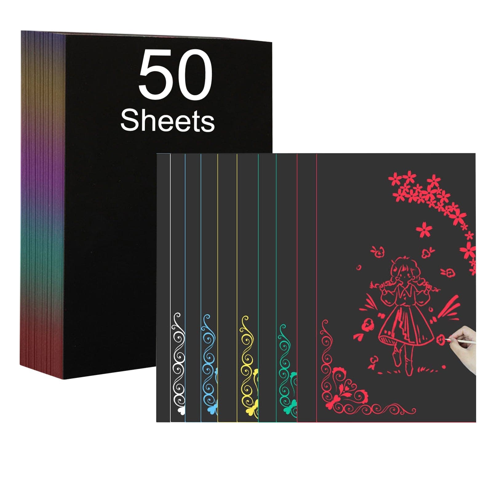 50 Pcs A4 Size Magic Scratch Paper Set - 5 colors magic scratch paper