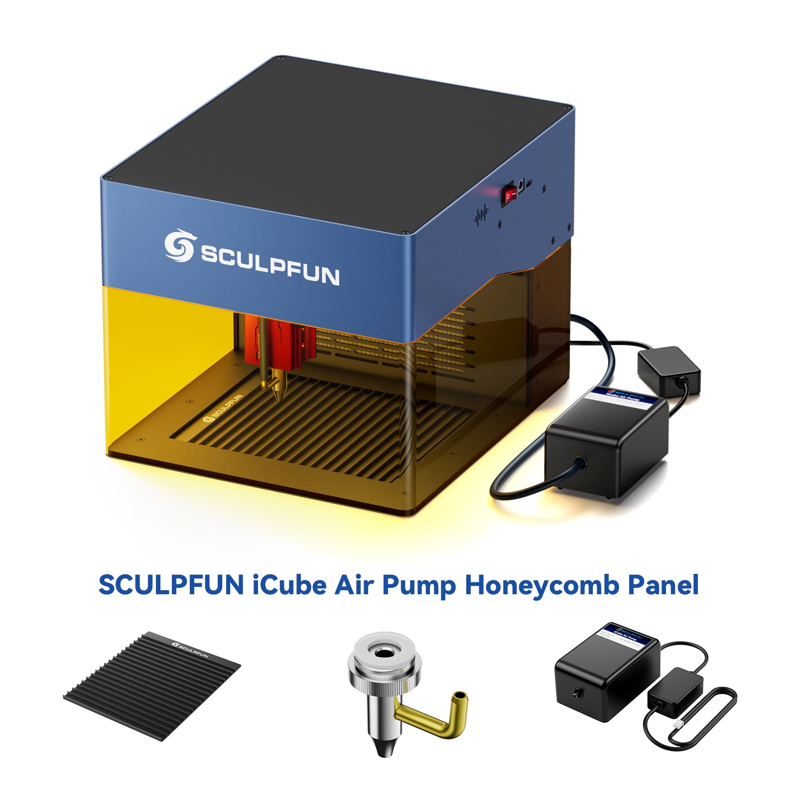 SCULPFUN iCube Laser Engraver Honeycomb Working Panel 15L/Min Air Pump Kit