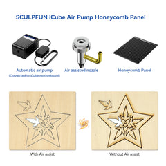 SCULPFUN iCube Laser Engraver Honeycomb Working Panel 15L/Min Air Pump Kit