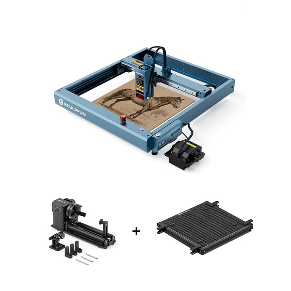 SCULPFUN SF-A9 40W Laser Engraver + H3 40*40cm Honeycomb Panel + RA Pro Max 4 in 1 Rotary Roller