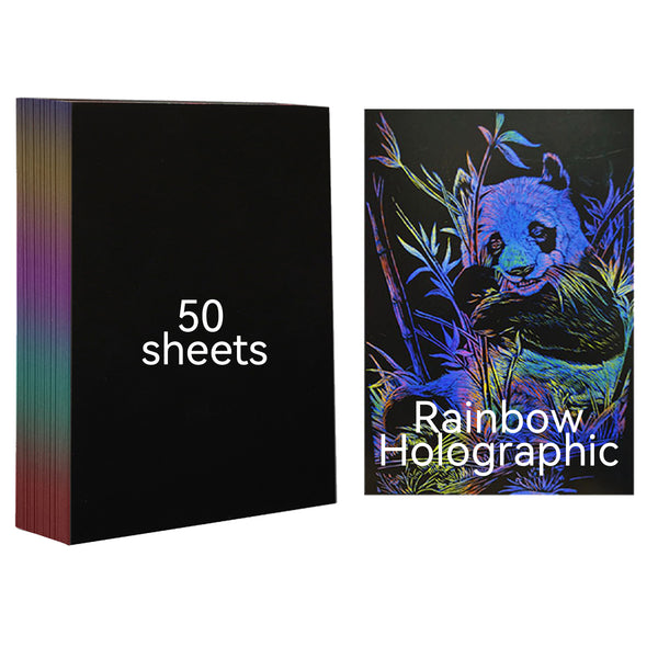 50 Sheets A4 Rainbow Laser Scratch Paper Crafts Scratch Arts Painting Drawing Paper Gifts