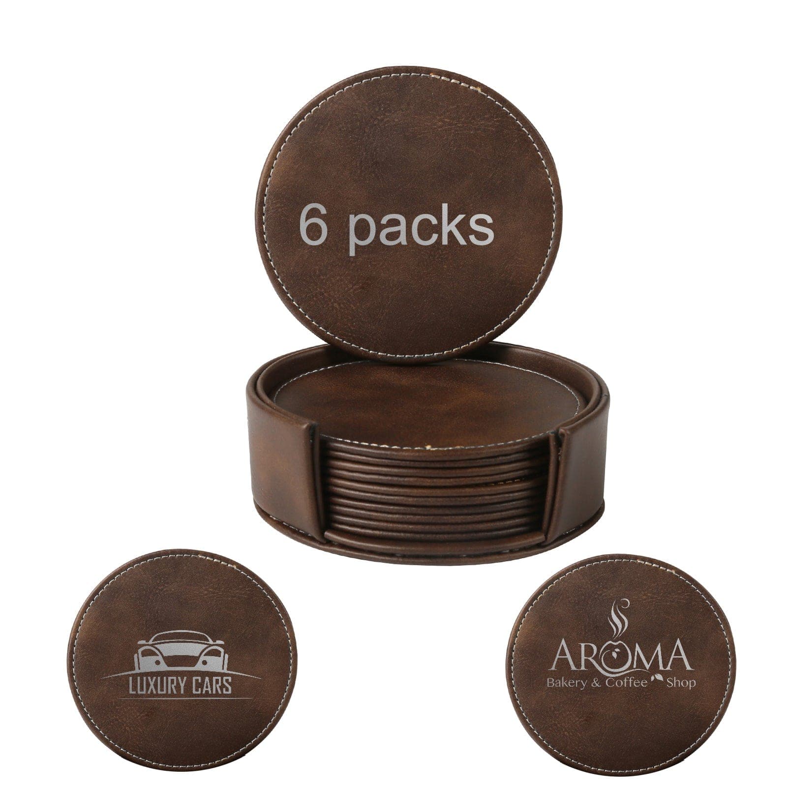 6-Pack Double Leather Round Coasters