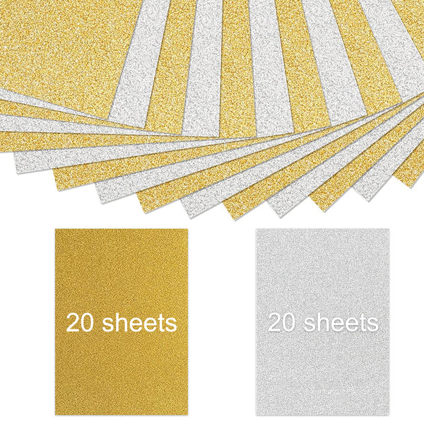 40 Sheets Gold Silver Glitter Cardstock Paper A4 Self Adhesive Glitter Paper 250 GSM for Crafts