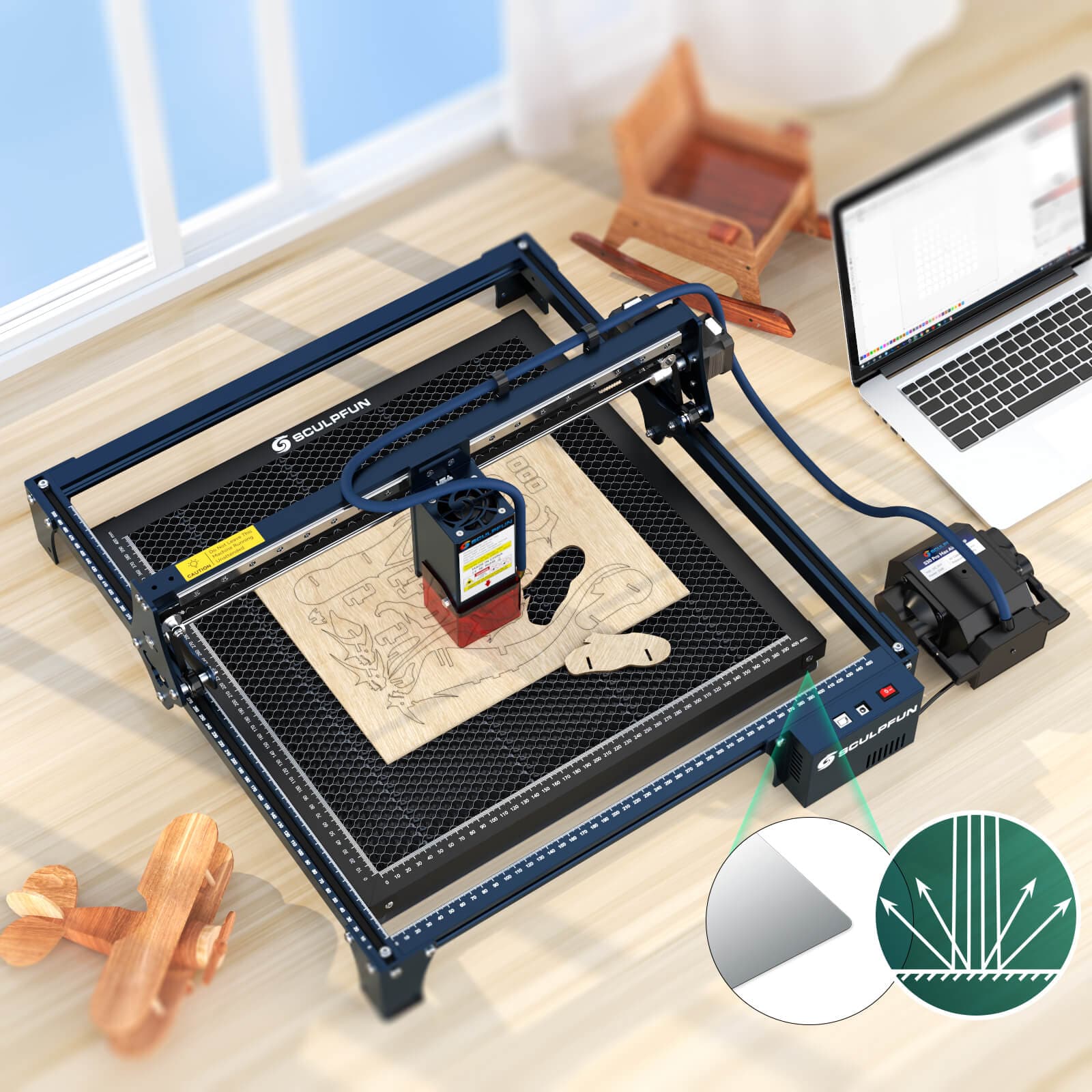 SCULPFUN S30 Ultra 22W Laser Engraver with Auto Air Assist and Honeycomb  Laser Bed 600x 600mm